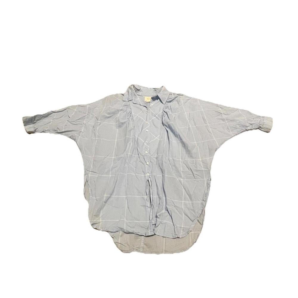 Anthropologie Maeve Oversized Windowpane Top‎ Blue S H73